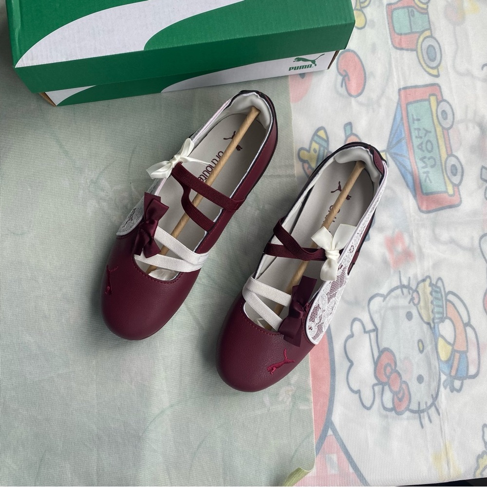 Puma Burgundy and White Girls Mary Jane Ballet Flats